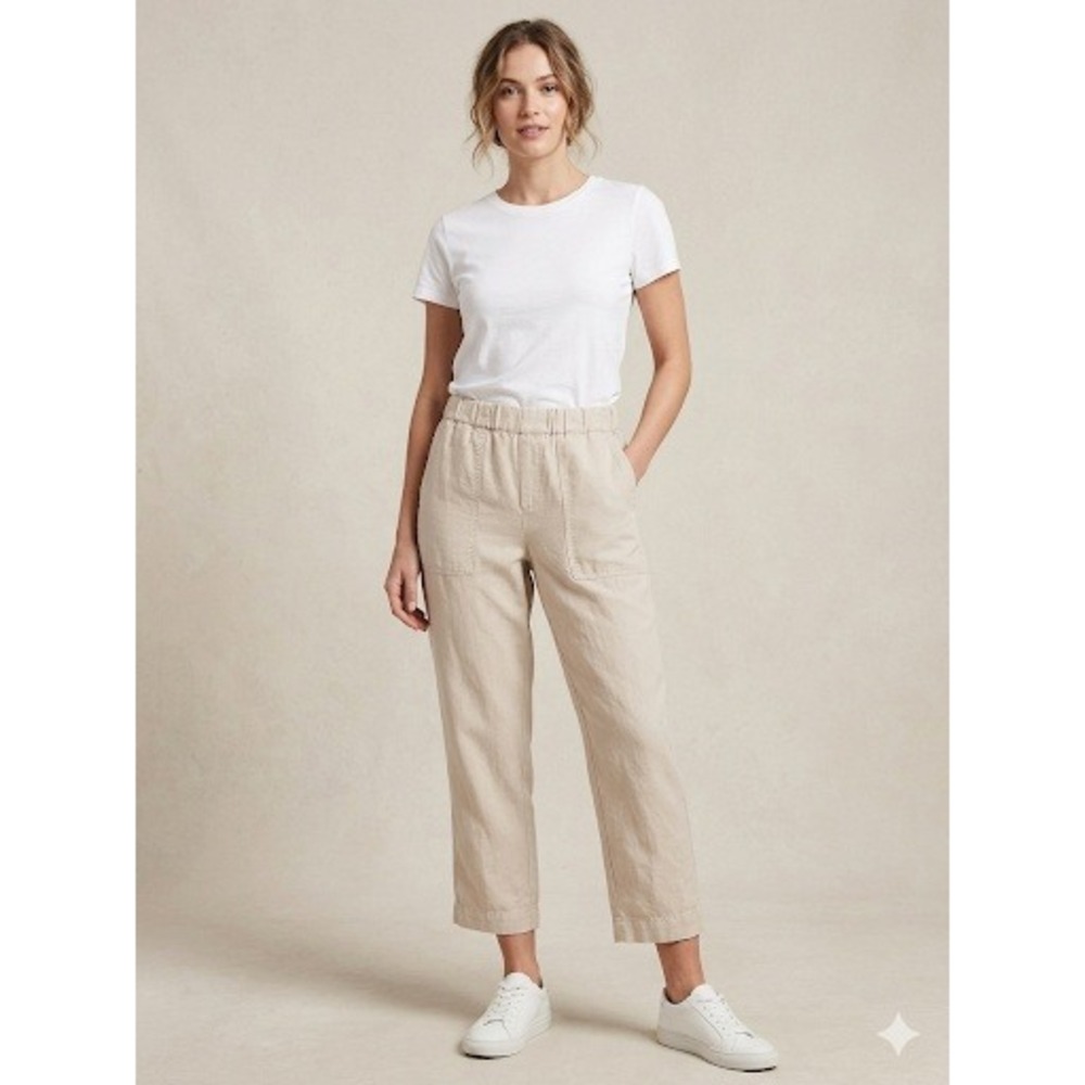 Banana Republic Utility Pants Women XS Beige Linen Blend‎ Relaxed Crop Trousers